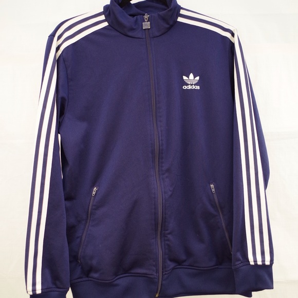 navy blue and white adidas jacket